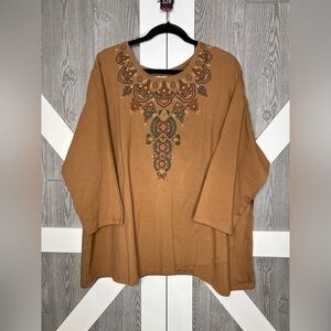 328. NWT Allison Daley Embroidered 3/4 Sleeve Split V-Neck Top 3x Plus